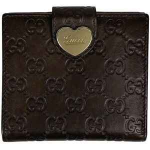 Gucci Guccissima Bifold Wallet Heart Motif Leather Brown